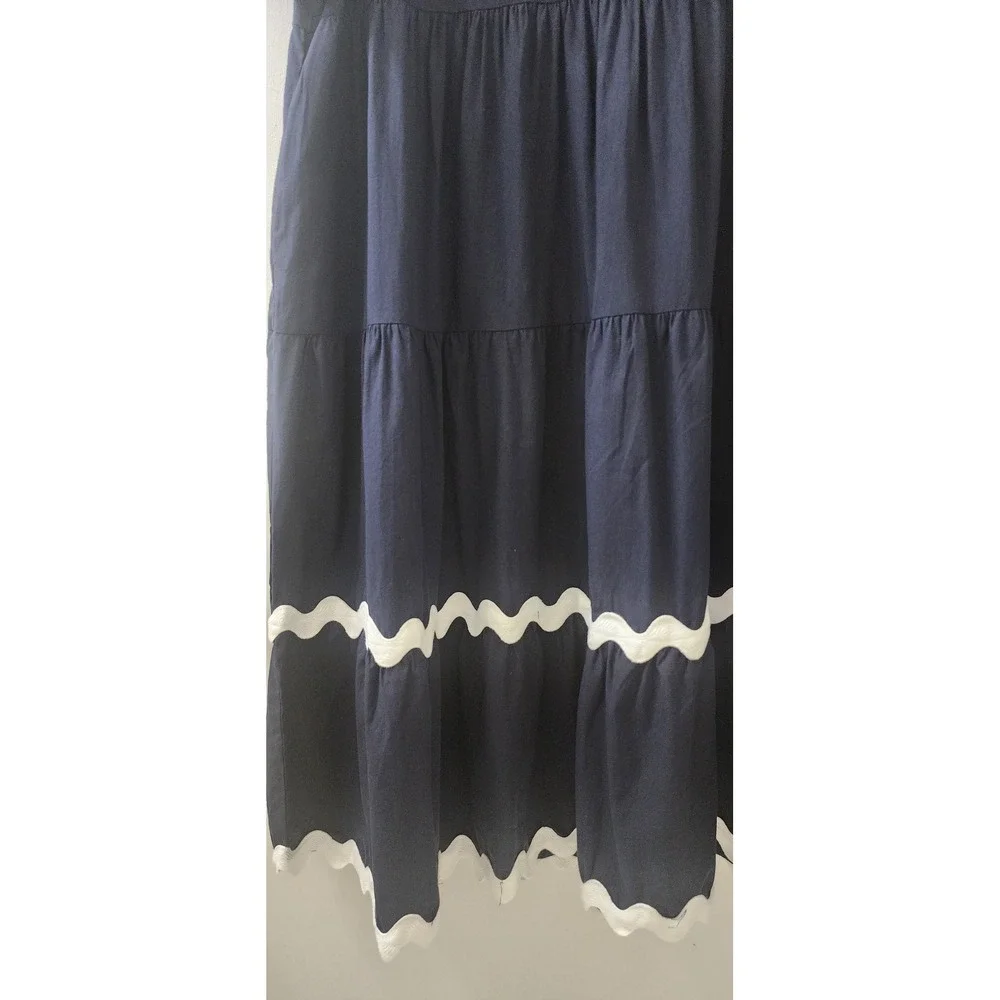 White Closet Elements Navy Blue Ric Rac Tiered Cotton Midi Dress XL